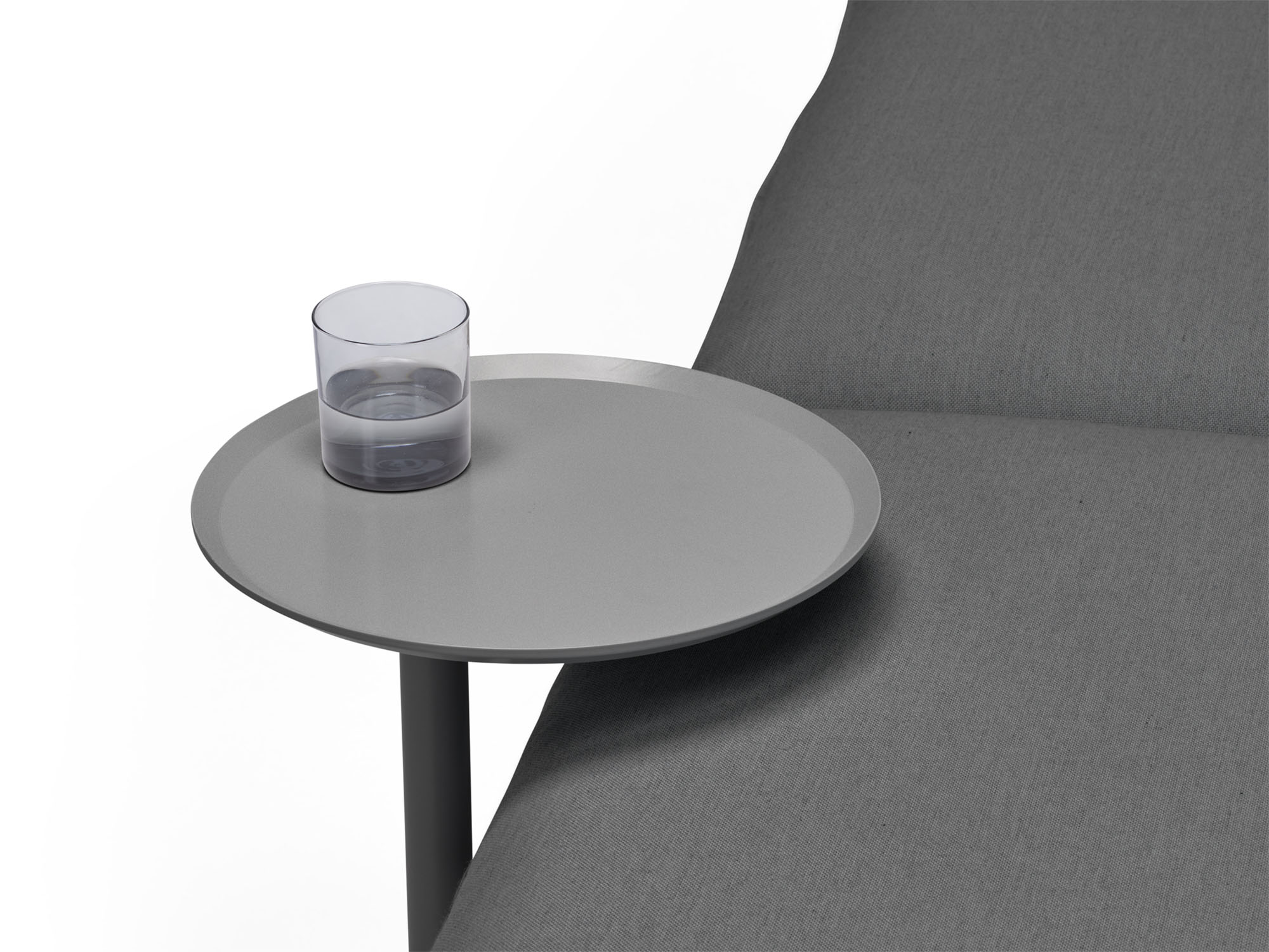 Detail view of black metal outdoor side table